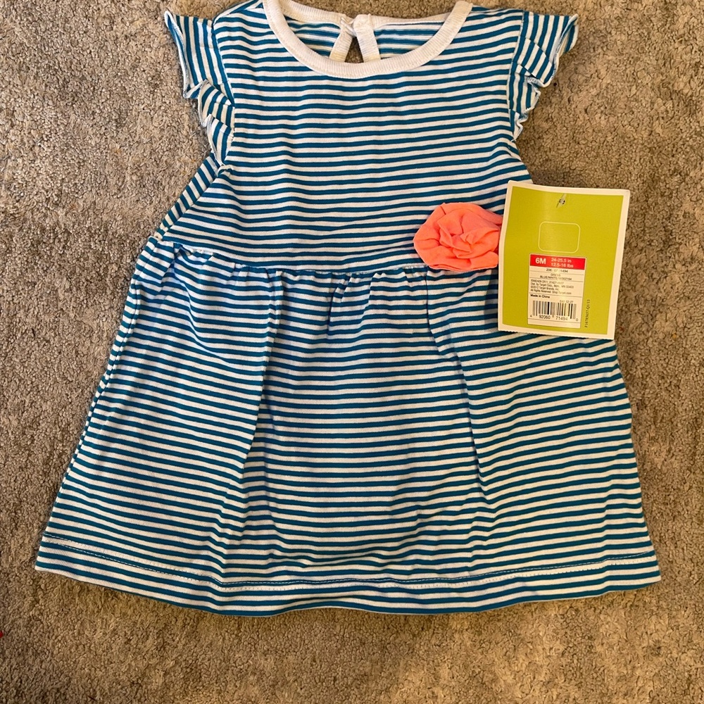 Circo Striped Dress with Coral Accent